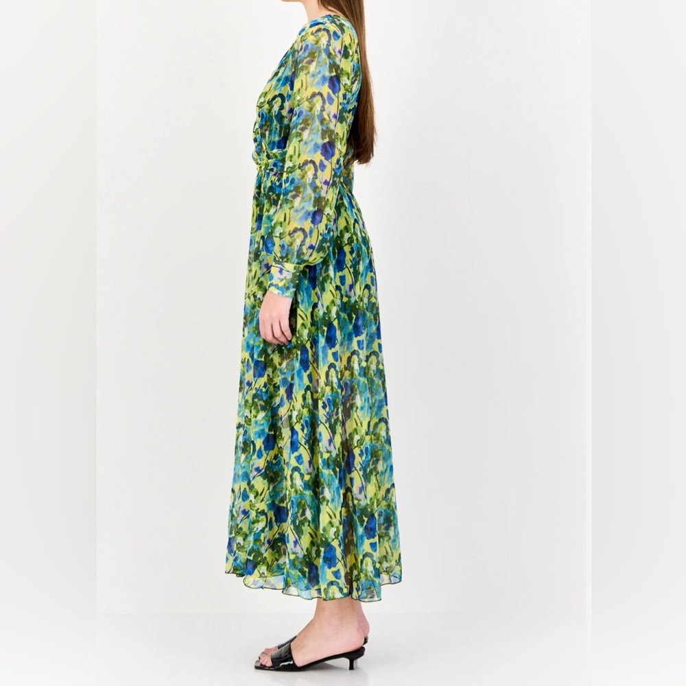 Spy Zone Exchange Floral Long Aqua Flora Sleeve Dress